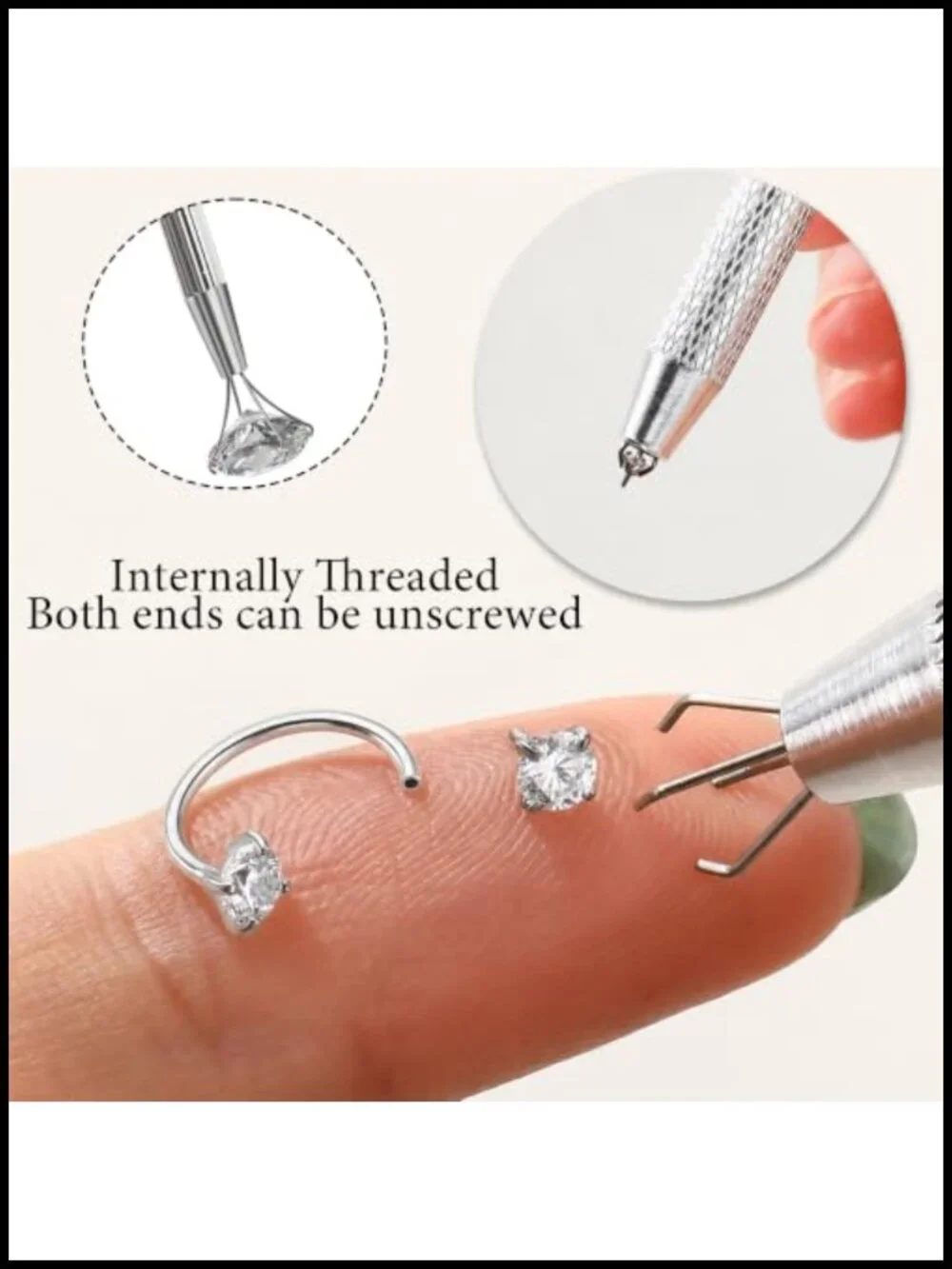 G23 Titanium Horseshoe Nose Ring 16G 18G 20G 8mm with Tools